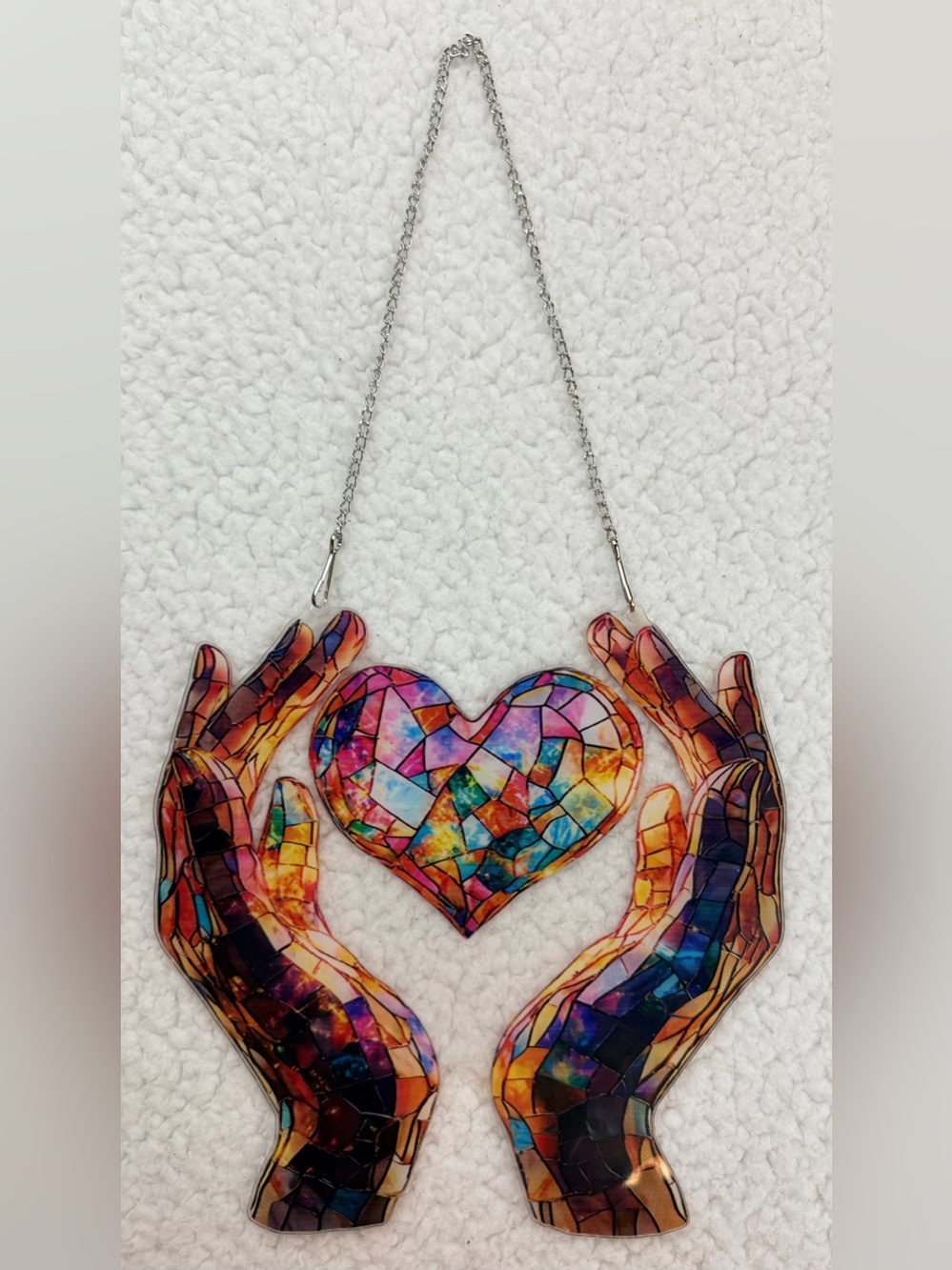 Multicolor Mosaic / Faux Stained Glass Heart and Hands Hanging Wall Art, OS - Picture 10 of 10
